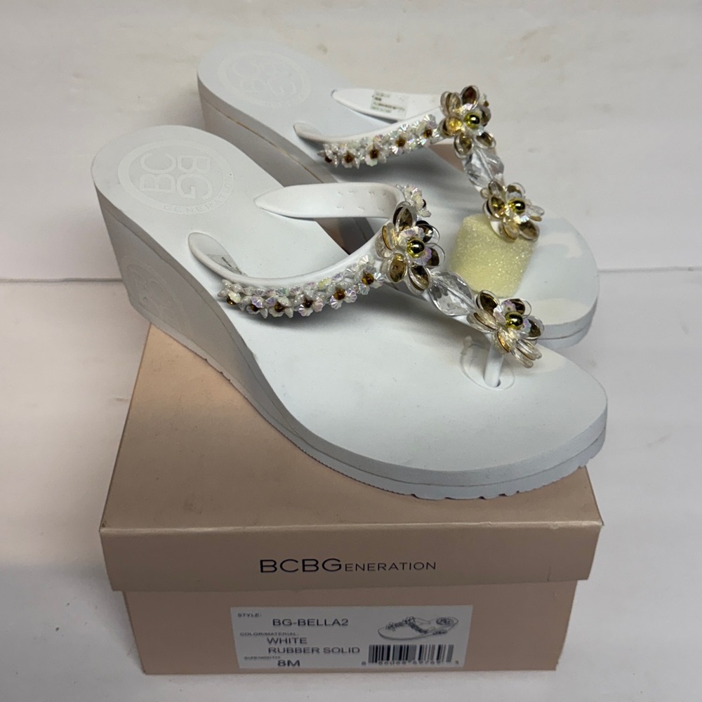 BCBGeneration White Wedge Sandals